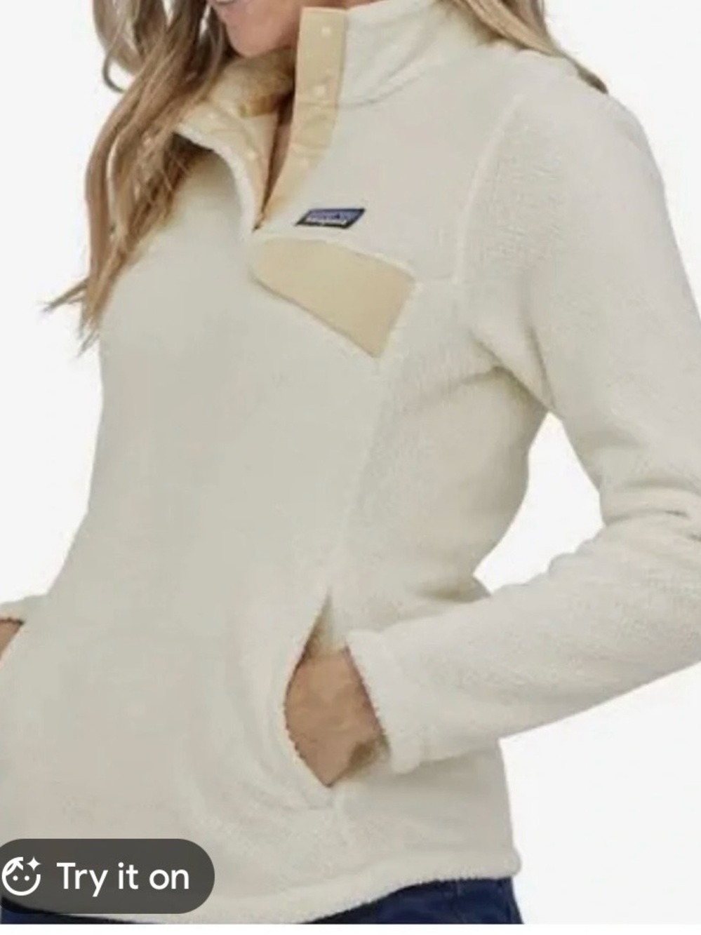 Patagonia Women's Cream Teddy Fleece Snap Pullover